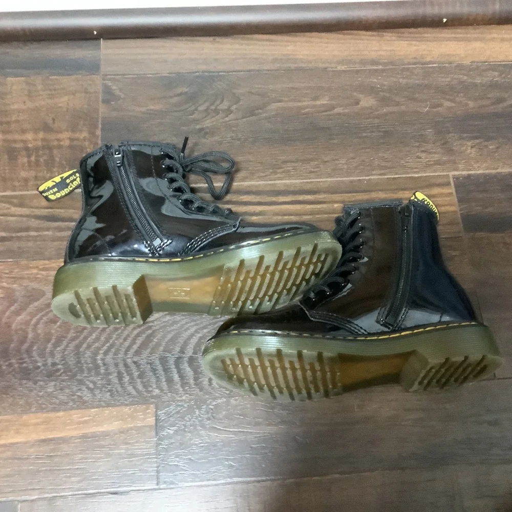 Dr. Martens 1460 J Kids Black Patent Leather Lace Up Zip Combat Boots Size 1 US
